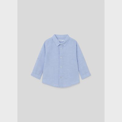LINEN SHIRT SKY BLUE LONG ROLL UP SLEEVE / 117-031