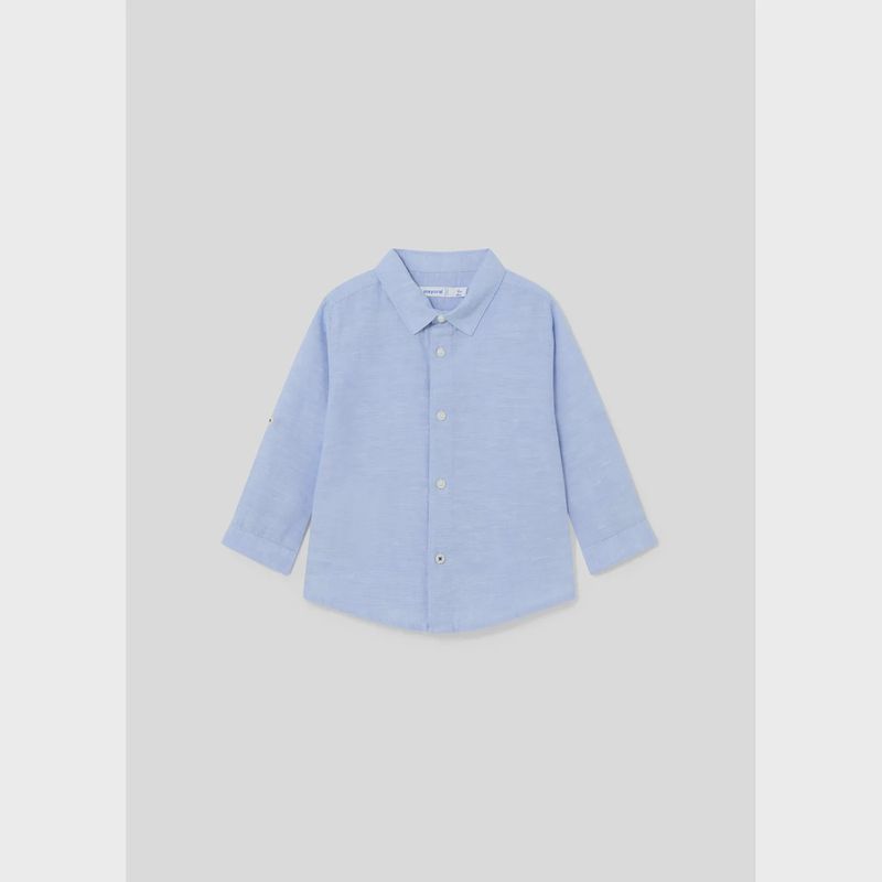 LINEN SHIRT SKY BLUE LONG ROLL UP SLEEVE / 117-031