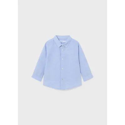 LINEN SHIRT SKY BLUE LONG ROLL UP SLEEVE / 117-031