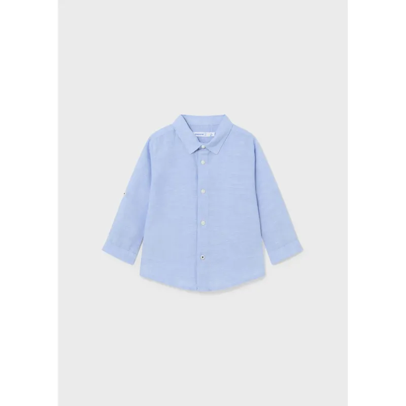 LINEN SHIRT SKY BLUE LONG ROLL UP SLEEVE / 117-031