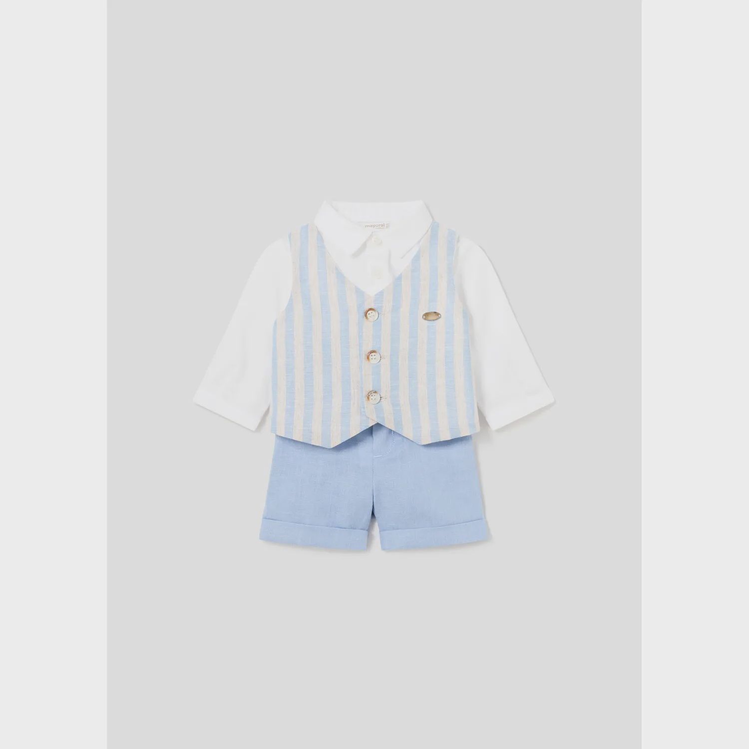 2PC SHORT SET WHITE SHIRT BLUE SHORTS STRIPED IMITATION VEST / 1220-061