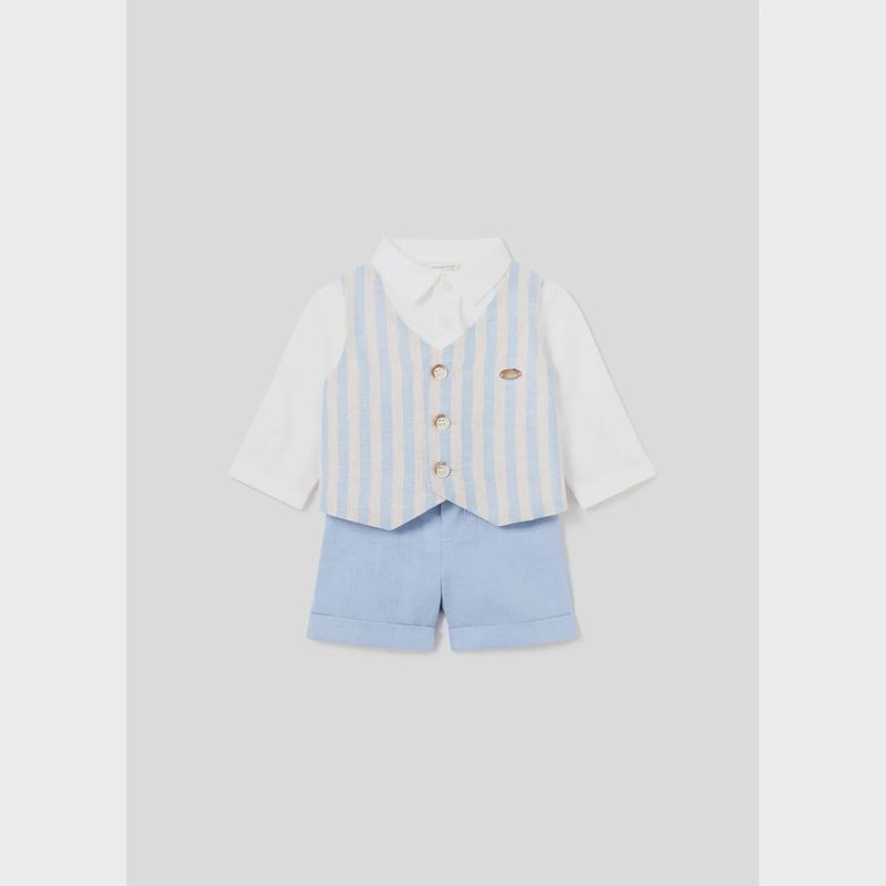 2PC SHORT SET WHITE SHIRT BLUE SHORTS STRIPED IMITATION VEST / 1220-061
