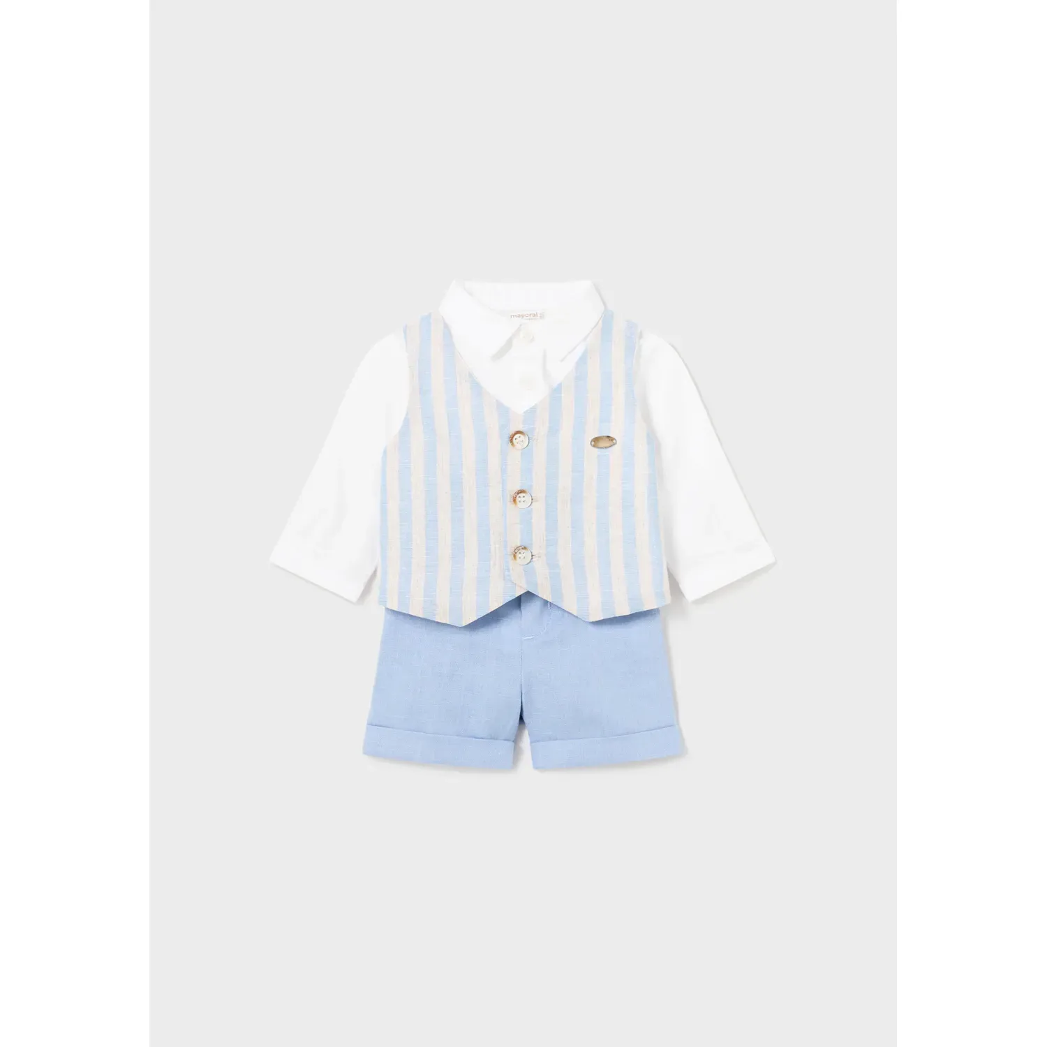 2PC SHORT SET WHITE SHIRT BLUE SHORTS STRIPED IMITATION VEST / 1220-061