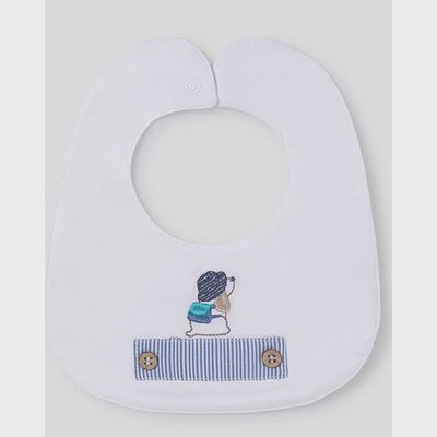 BIB WHITE BLUE STRIPE TRIM & PUPPPY / 08-071