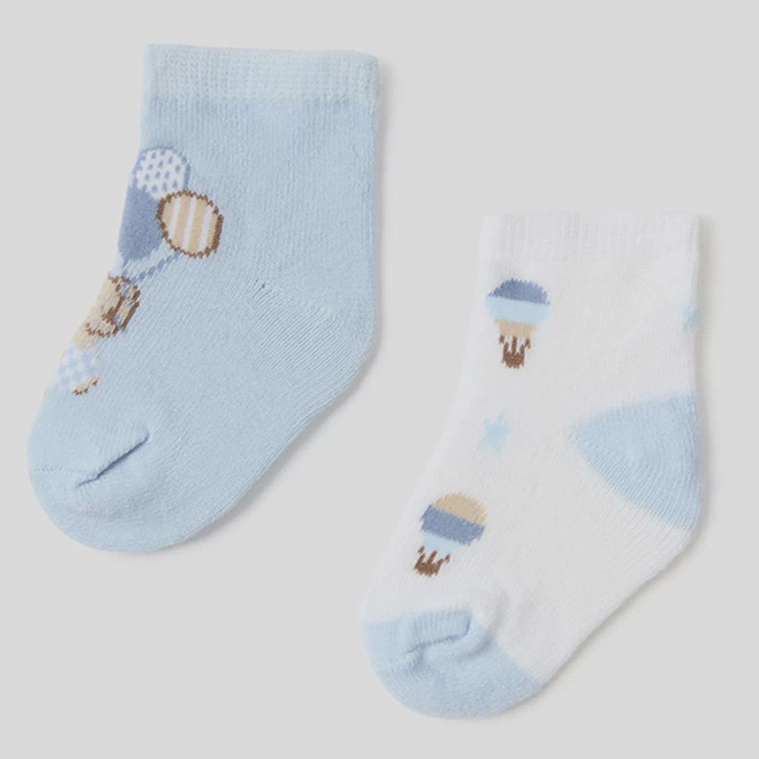2 PC SOCK SET SKY BLUE & WHITE WITH AIRBALLOON PRINT / 9706-057