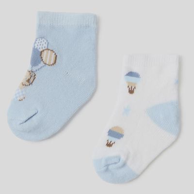 2 PC SOCK SET SKY BLUE & WHITE WITH AIRBALLOON PRINT / 9706-057