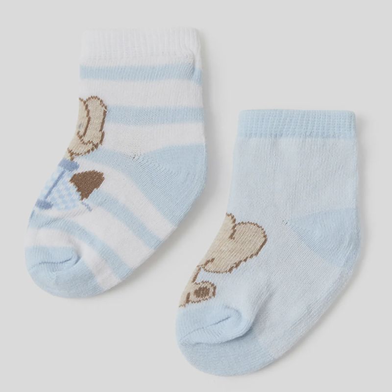 2 PC SOCK SET BLUE WITH ELEPHANT PRINT & BLUE & WHITE STRIPE / 9706-057