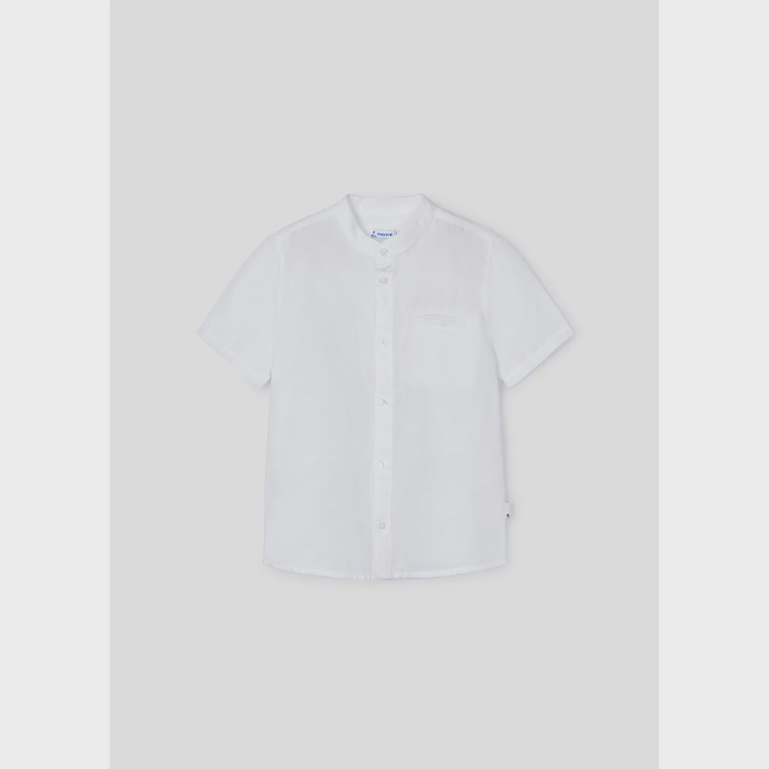 LINEN SHIRT WHITE MAO COLLAR SHORT SLEEVE / 3113-054