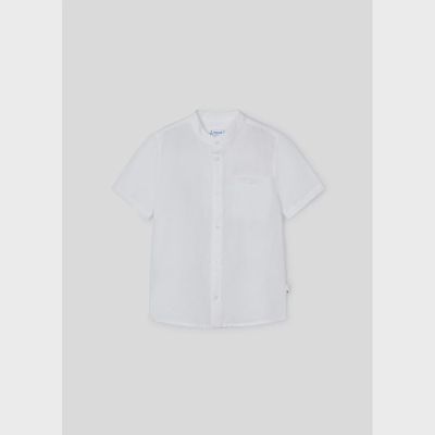 LINEN SHIRT WHITE MAO COLLAR SHORT SLEEVE / 3113-054