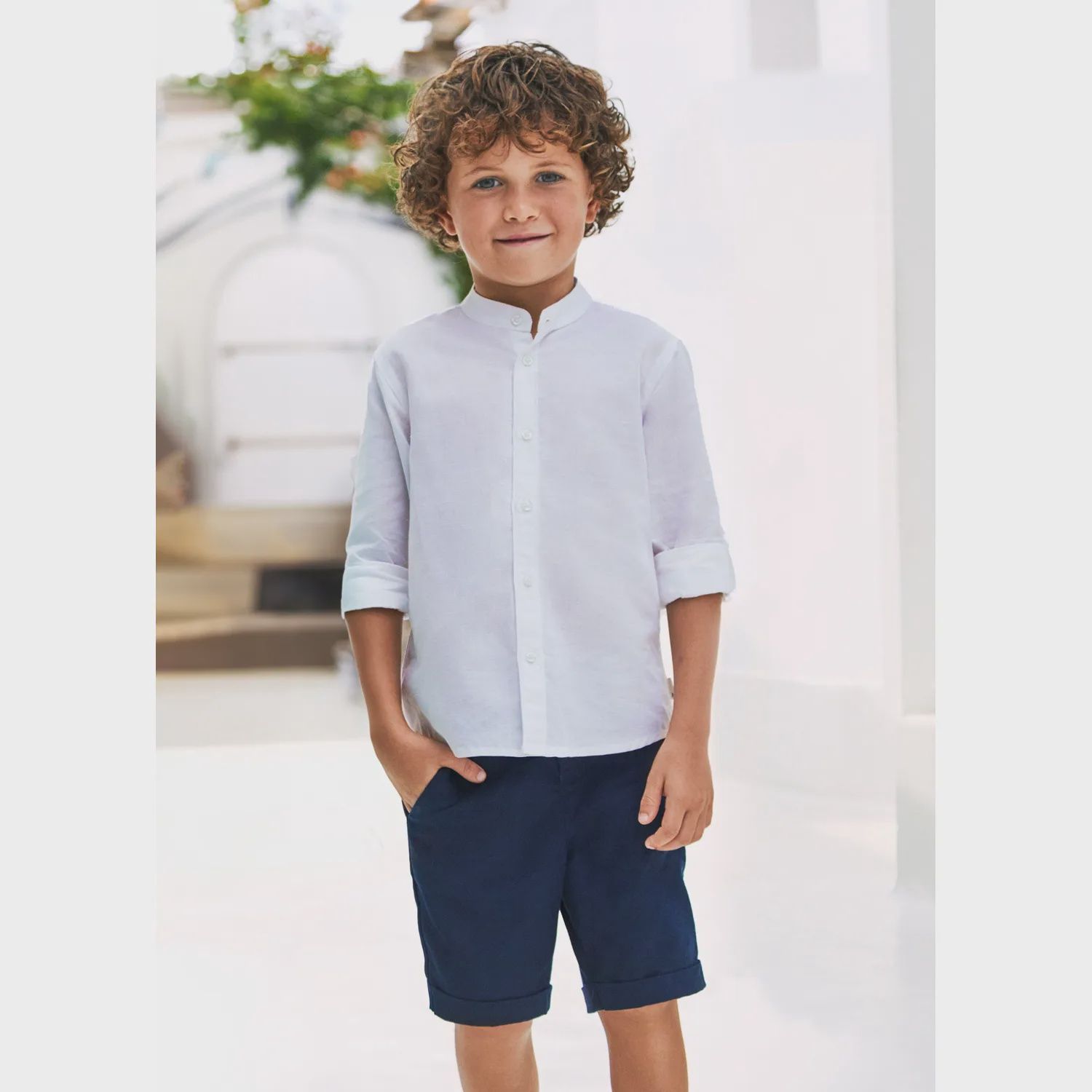 LINEN BERMUDA SHORT NAVY WITH CUFF / 3267-077