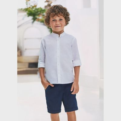 LINEN BERMUDA SHORT NAVY WITH CUFF / 3267-077