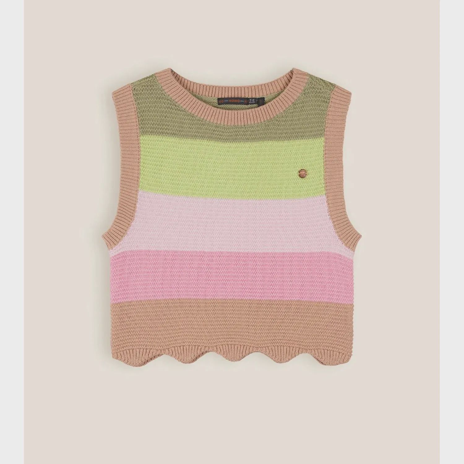 KNIT CROPPED VEST MULTICOLERED STRIPE BEIGE PINK GREEN / N402-5306-427 KNIT CROPPED VEST MULTICOLERED STRIPE BEIGE PINK GREEN / N402-5306-427