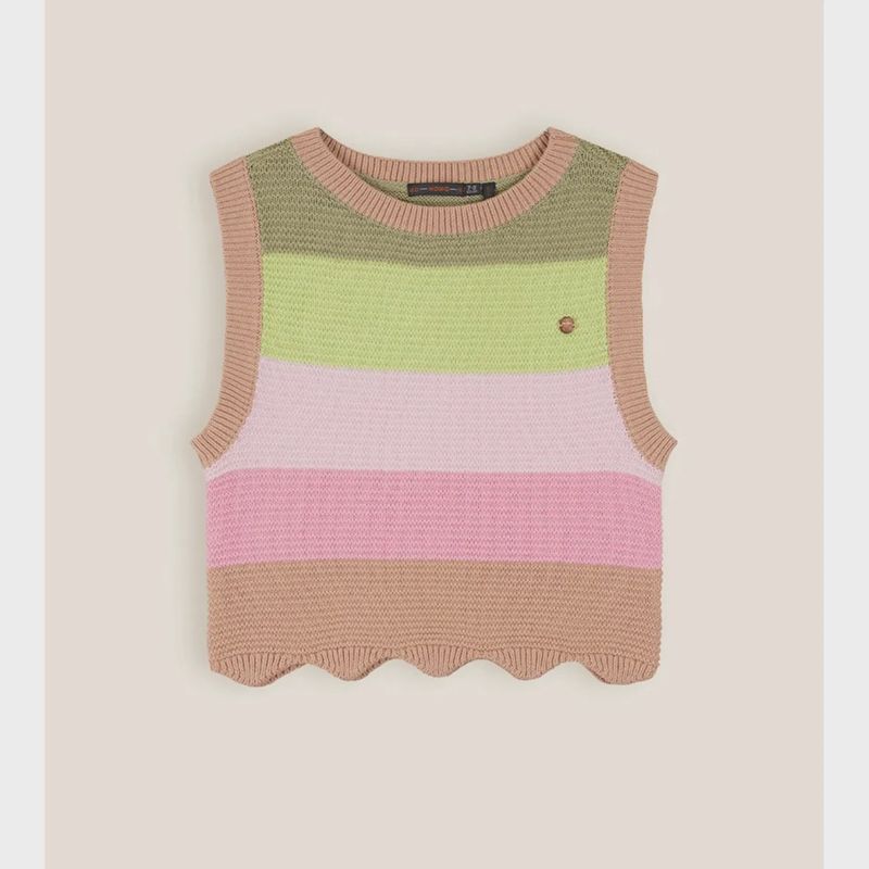 KNIT CROPPED VEST MULTICOLERED STRIPE BEIGE PINK GREEN / N402-5306-427