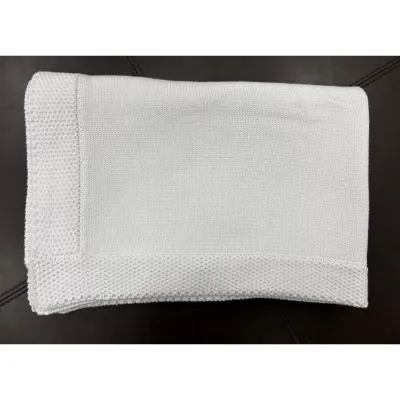 PLAIN WHITE COTTON BLANKET SQUARE CROCHET EDGE / 900