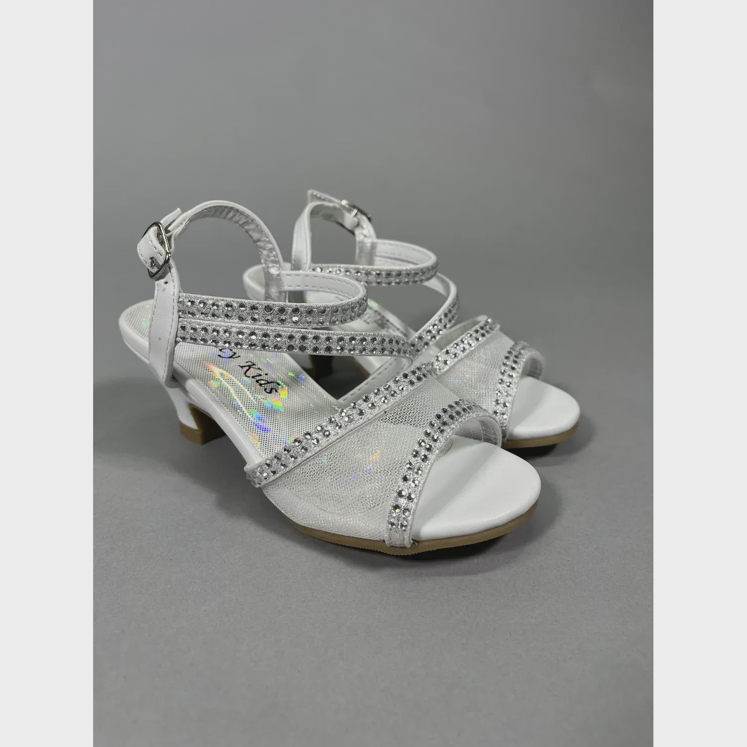 SHOE SANDAL WHITE PUR RHINESTONES STRAPS WITH HEEL / DM35