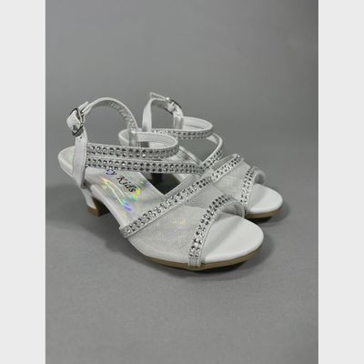 SHOE SANDAL WHITE PUR RHINESTONES STRAPS WITH HEEL / DM35