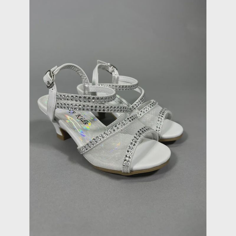 SHOE SANDAL WHITE PUR RHINESTONES STRAPS WITH HEEL / DM35