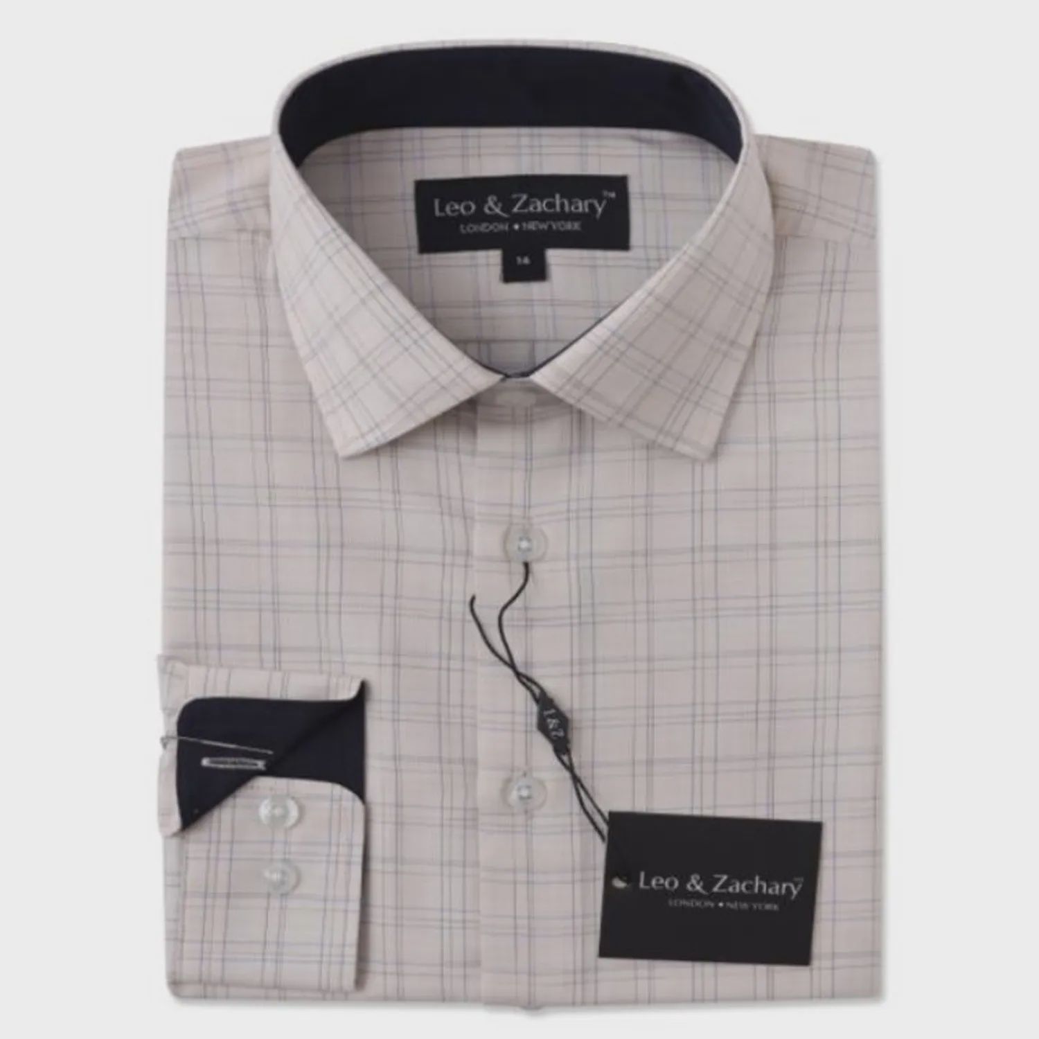 SHIRT CAMEL & BLUE GRAPH CHECK PRINT NAVY TRIM CUFF & NECKLINE / 5951