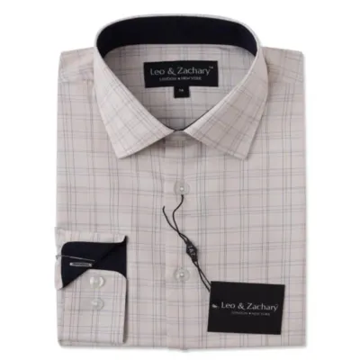 SHIRT CAMEL & BLUE GRAPH CHECK PRINT NAVY TRIM CUFF & NECKLINE / 5951
