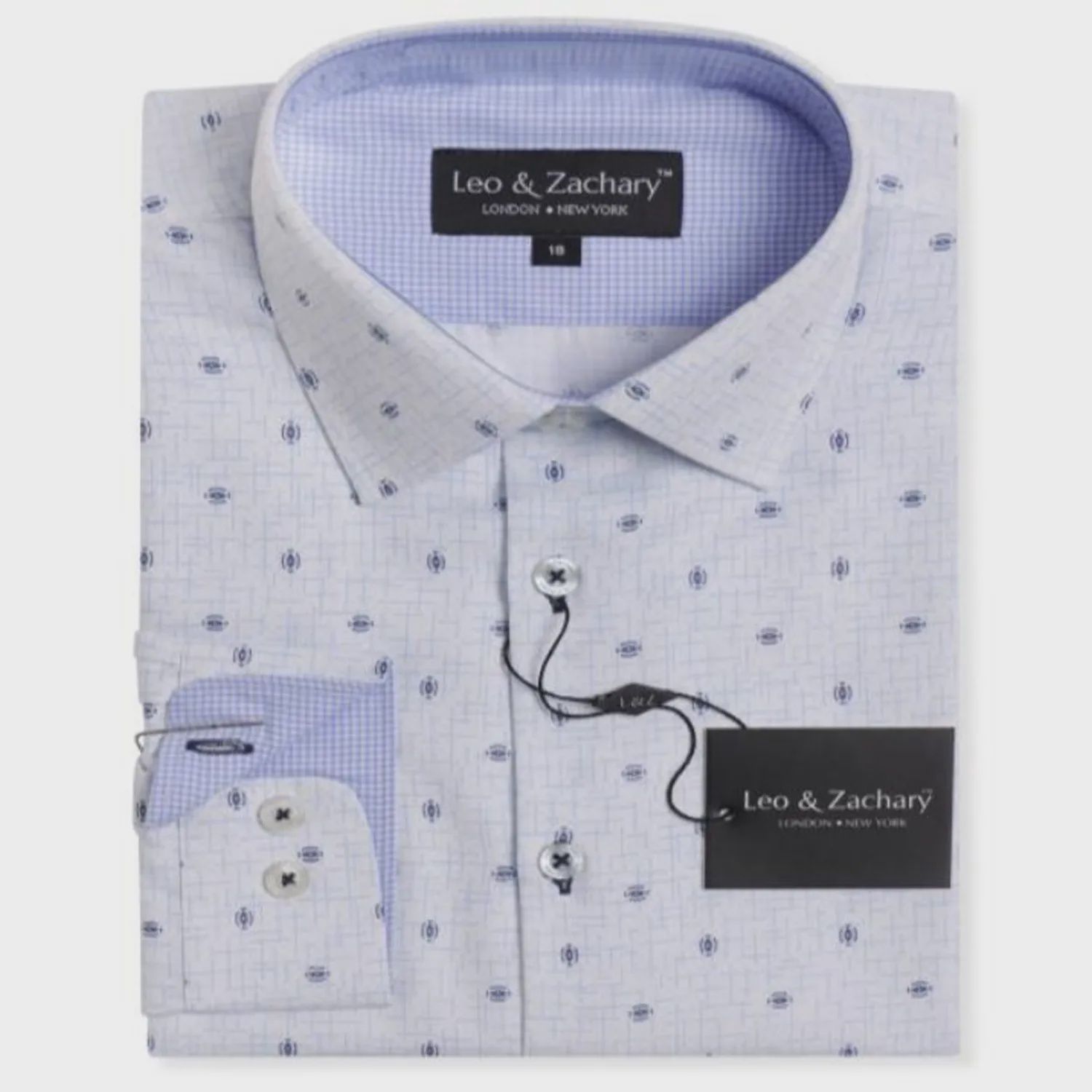 SHIRT WHITE BLUE PRINT SEED PRINT CHECK TRIM CUFF & NECKLINE / 5912
