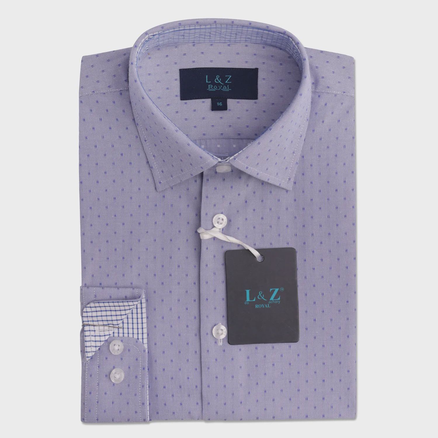SHIRT BLUE BOX PRINT WHITE CHECK PRINT CUFF & NECKLINE / 5976