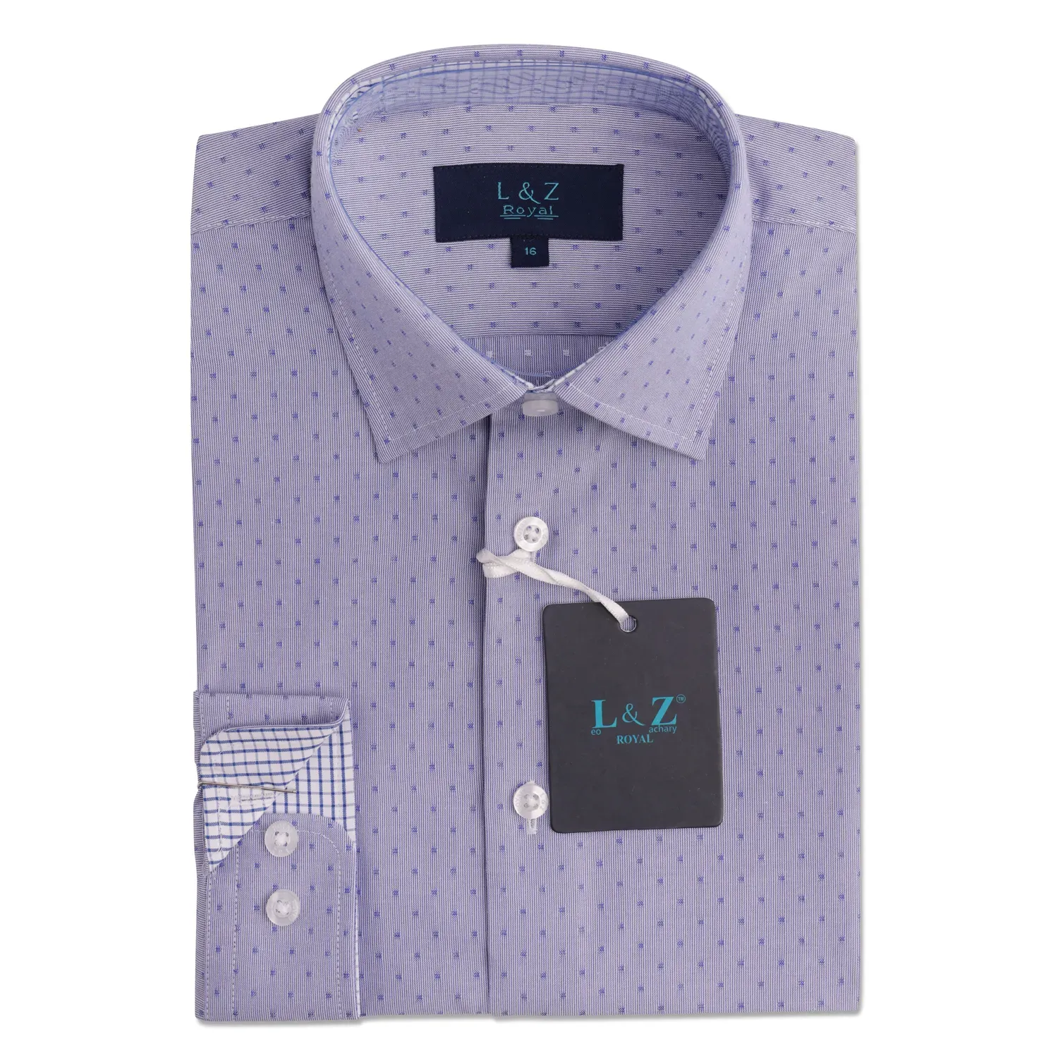 SHIRT BLUE BOX PRINT WHITE CHECK PRINT CUFF & NECKLINE / 5976