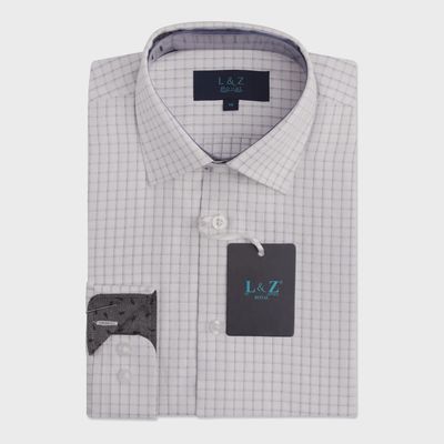 SHIRT WHITE GREY / NAVY WINDOW PANE PRINT / 5970