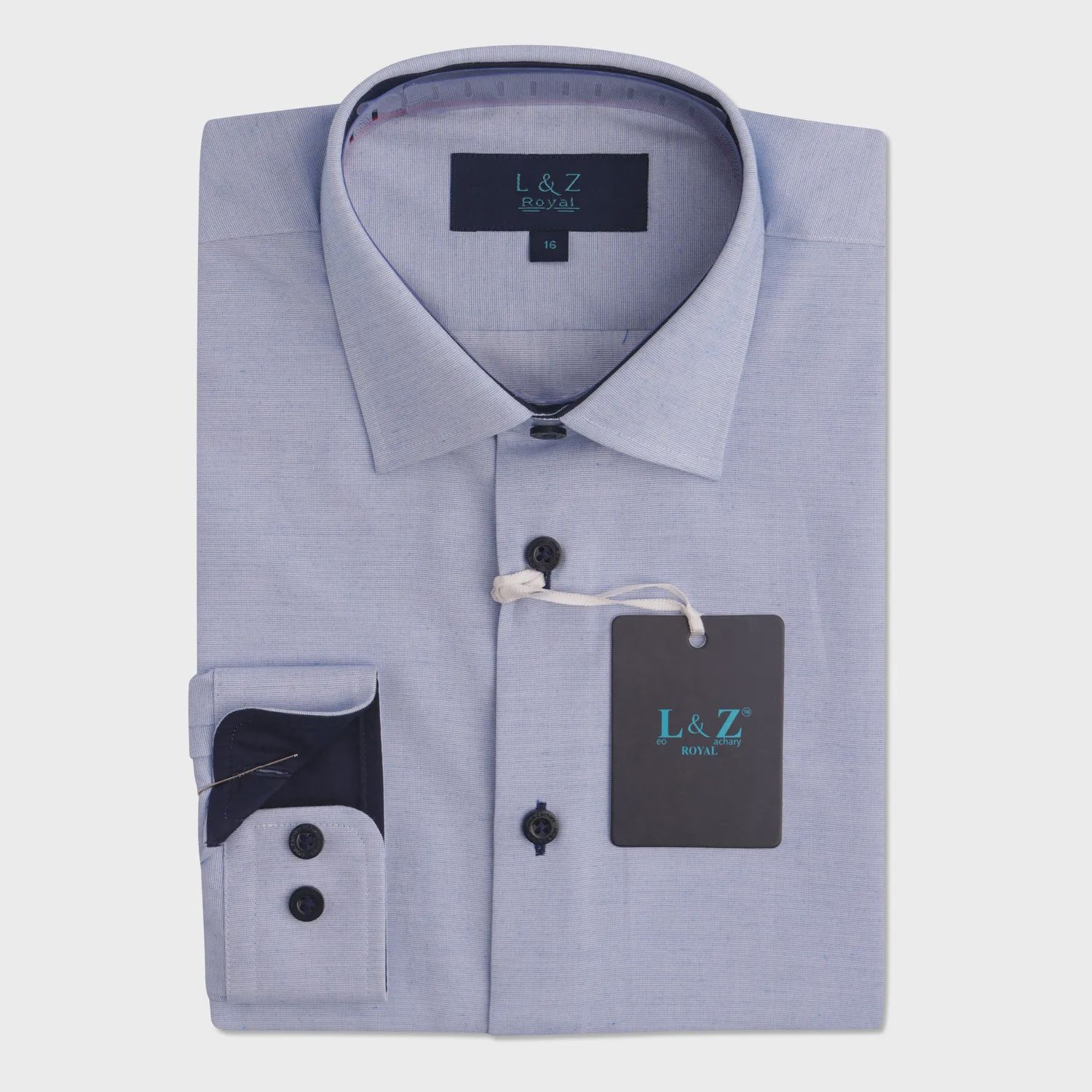 SHIRT PALE BLUE NAVY CUFF & NECKLINE CONTRAST / 5980