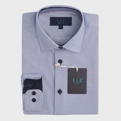 SHIRT PALE BLUE NAVY CUFF & NECKLINE CONTRAST / 5980