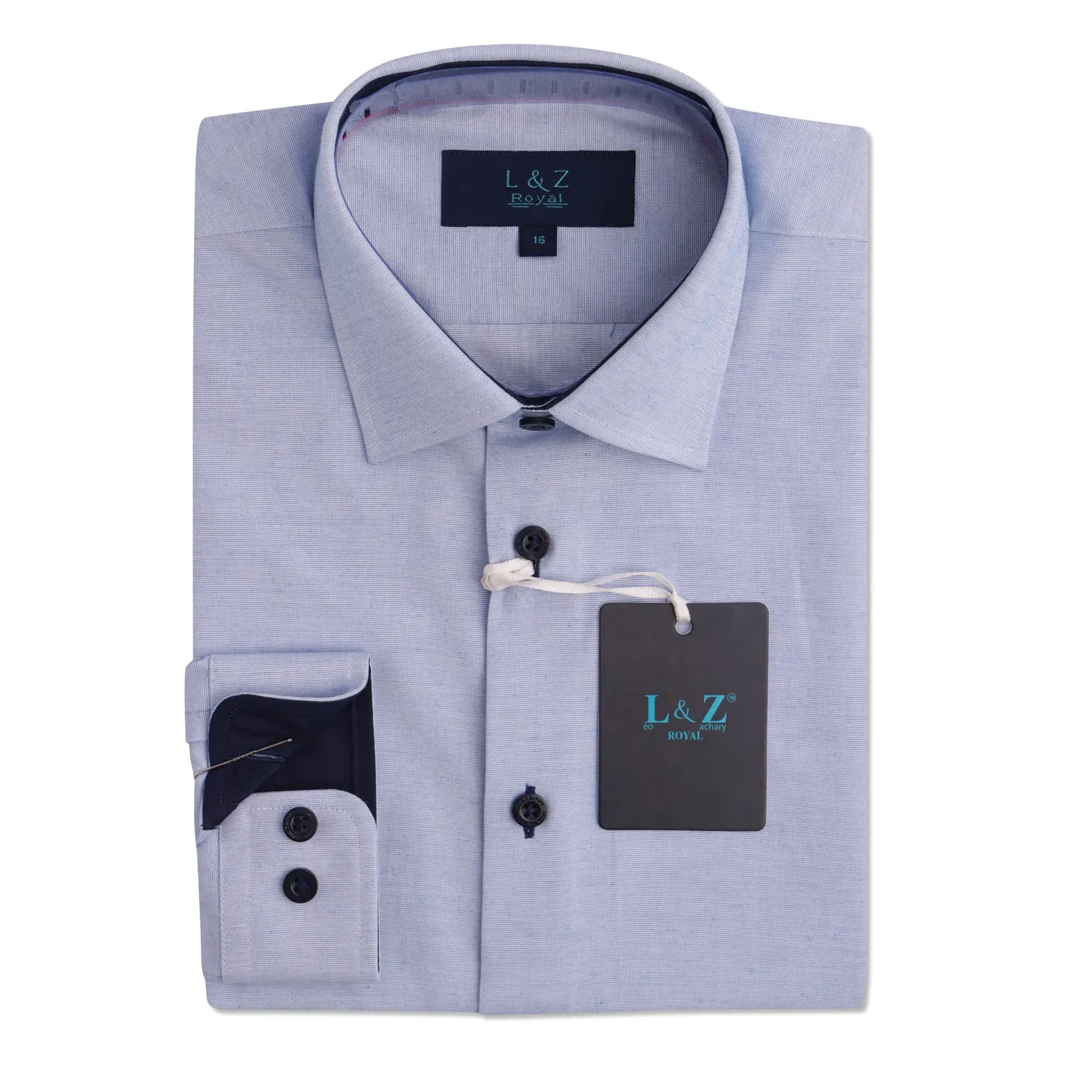 SHIRT PALE BLUE NAVY CUFF & NECKLINE CONTRAST / 5980