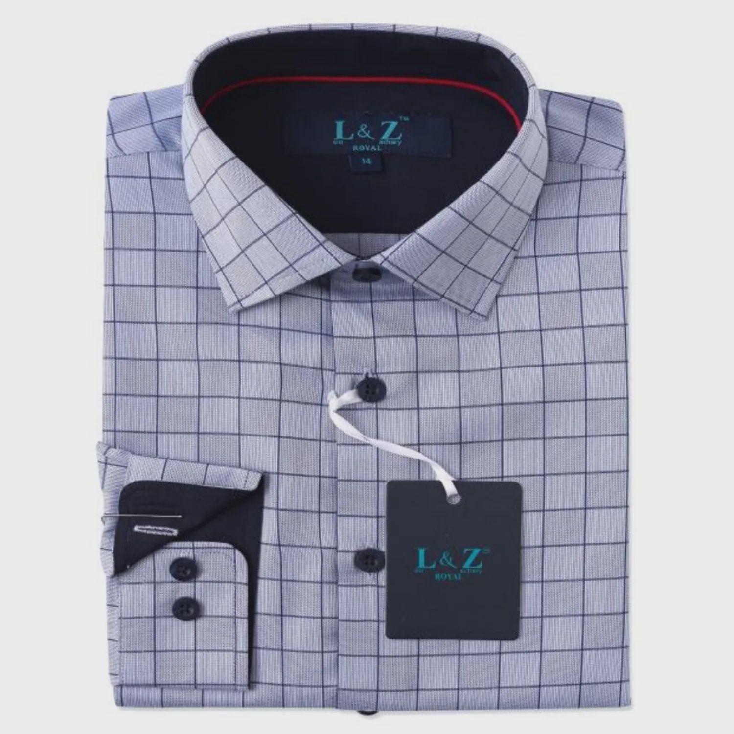 SHIRT SLATE & NAVY WINDOW PANE PRINT NAVY CONTRAST CUFF & NECKLINE / 5954