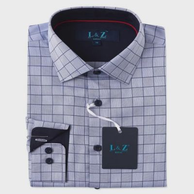 SHIRT SLATE & NAVY WINDOW PANE PRINT NAVY CONTRAST CUFF & NECKLINE / 5954