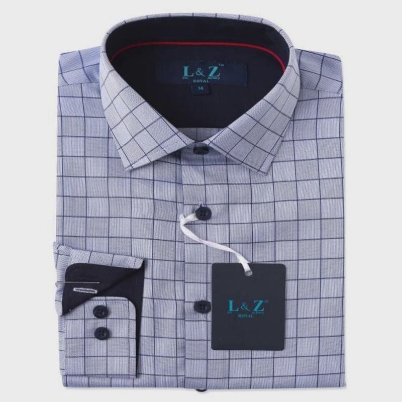 SHIRT SLATE & NAVY WINDOW PANE PRINT NAVY CONTRAST CUFF & NECKLINE / 5954