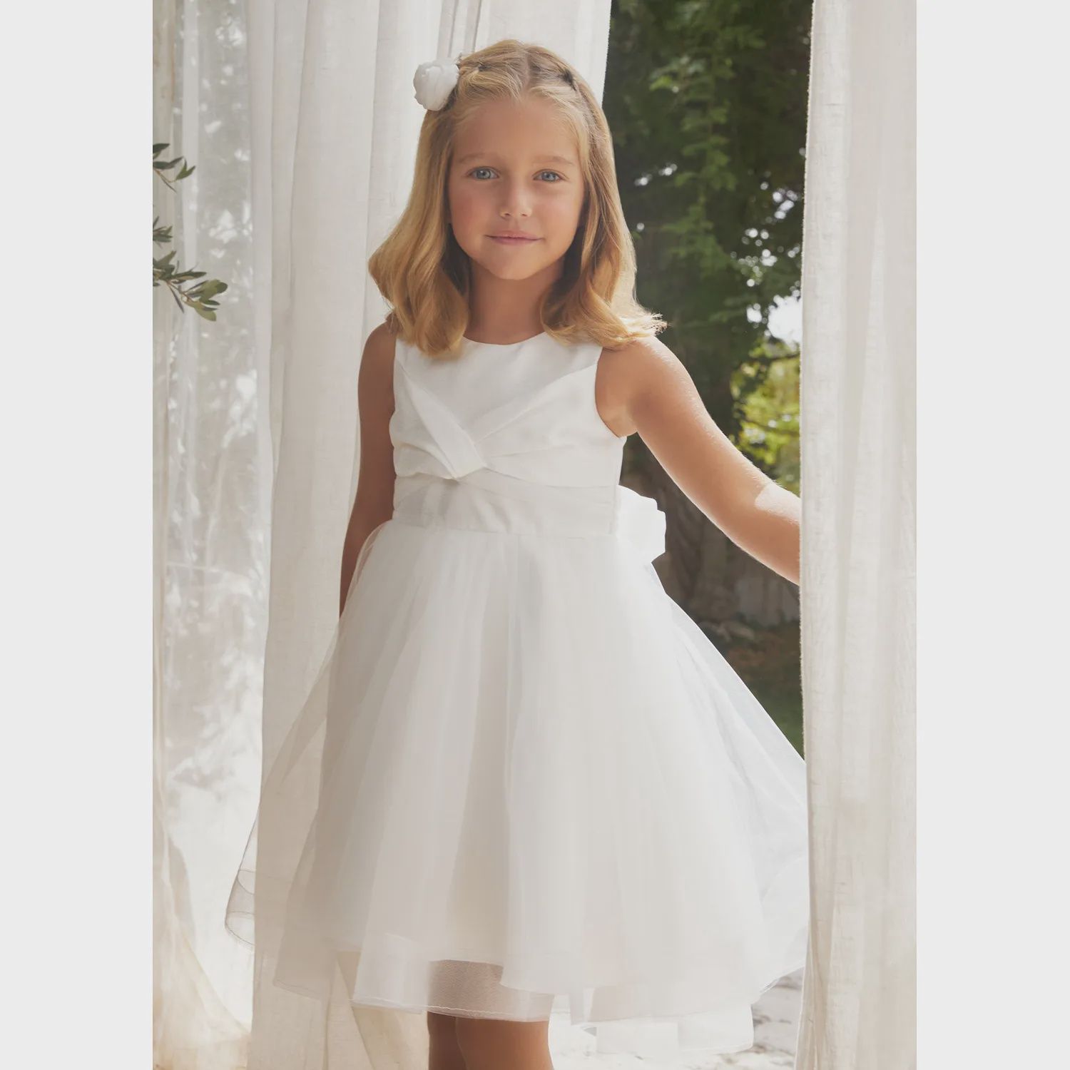 DRESS CREAM SHIMMER TULLE HIGH LOW / 5037-065