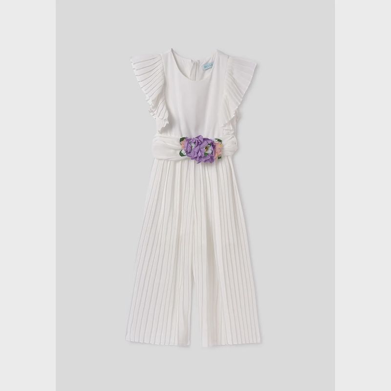 JUMPSUIT & BELT CREAM PLEATED CHIFFON PURPLE FLOWER TRIM / 5259-051
