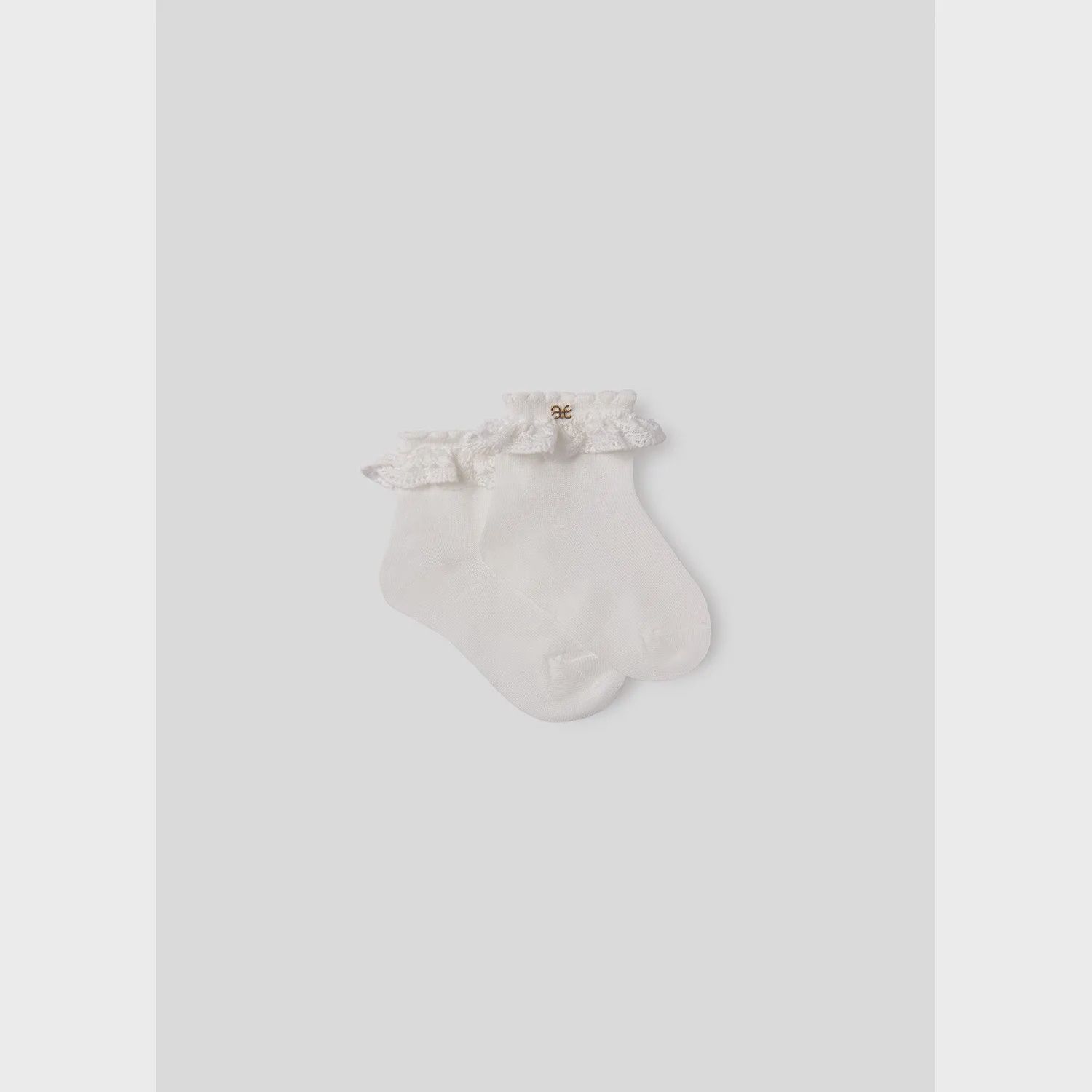 SOCKS CREAM CROCHET TRIM WITH GOLD AL LOGO / 5406-087