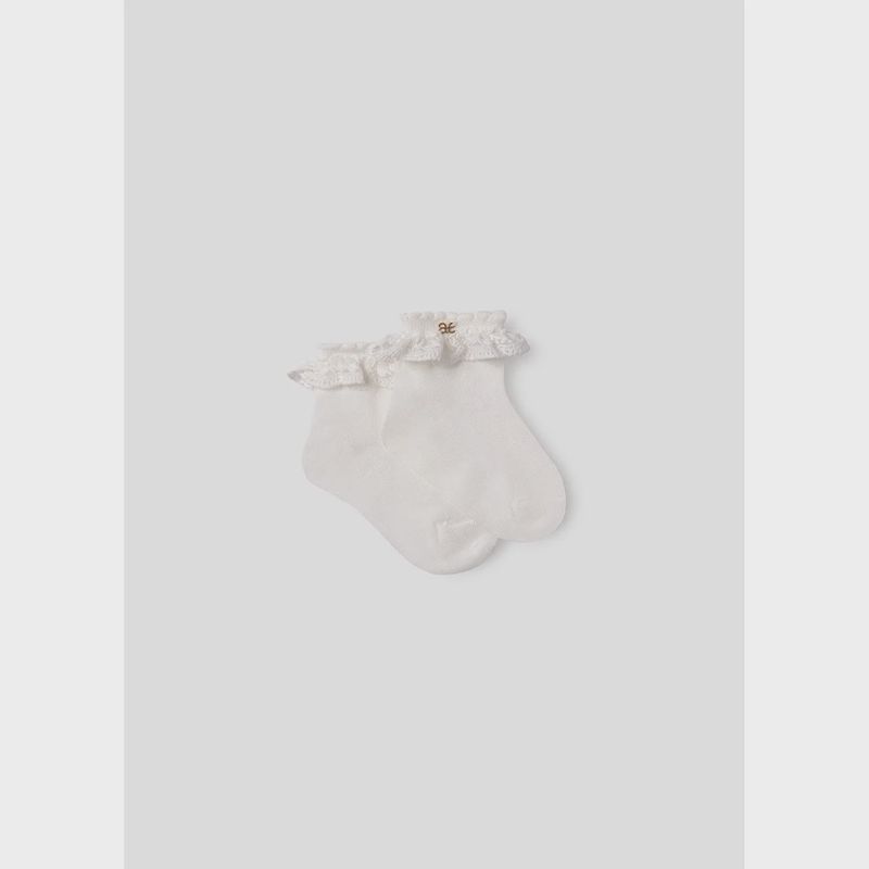 SOCKS CREAM CROCHET TRIM WITH GOLD AL LOGO / 5406-087