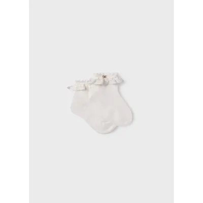 SOCKS CREAM CROCHET TRIM WITH GOLD AL LOGO / 5406-087
