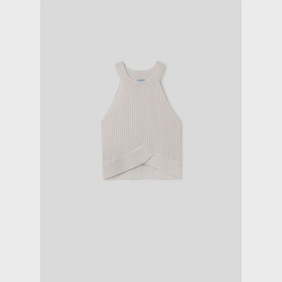KNIT TOP WHITE RIBBED SLEEVELESS / 023-081