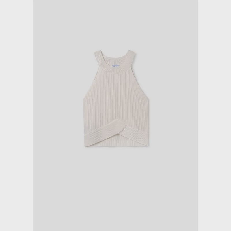 KNIT TOP WHITE RIBBED SLEEVELESS / 023-081