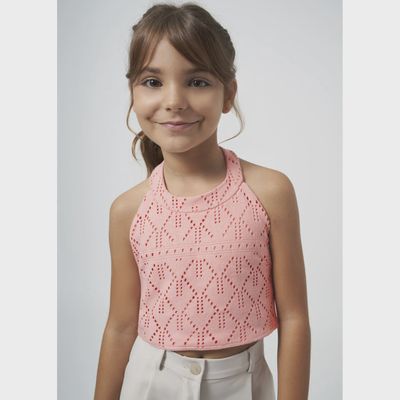 HALTER TOP TULIP ROSE OPENWORK PATTERN CROP TOP / 6025-090