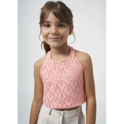 HALTER TOP TULIP ROSE OPENWORK PATTERN CROP TOP / 6025-090
