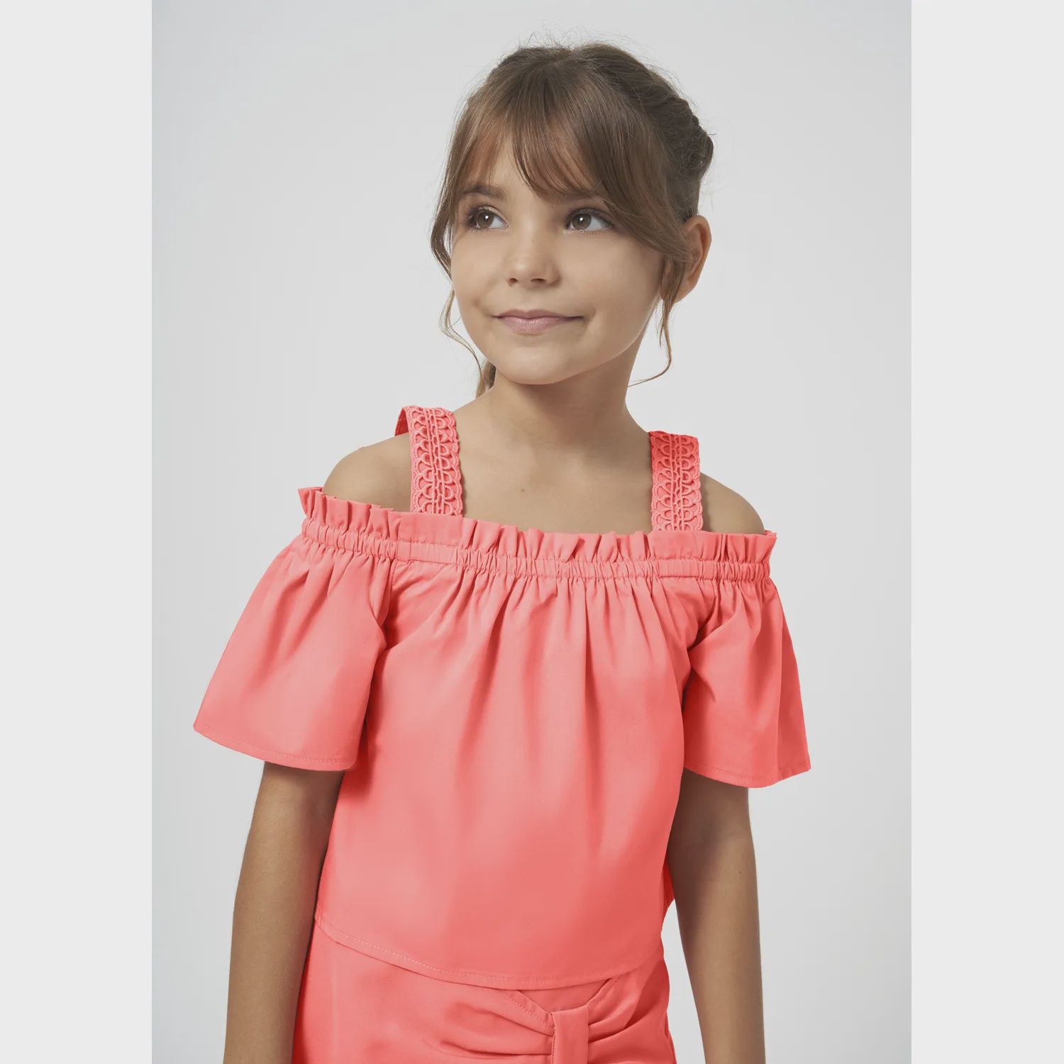 POPLIN LOOSE TOP STRAPS & OFF THE SHOULDER SLEEVE FLAMINGO PINK / 6101-024