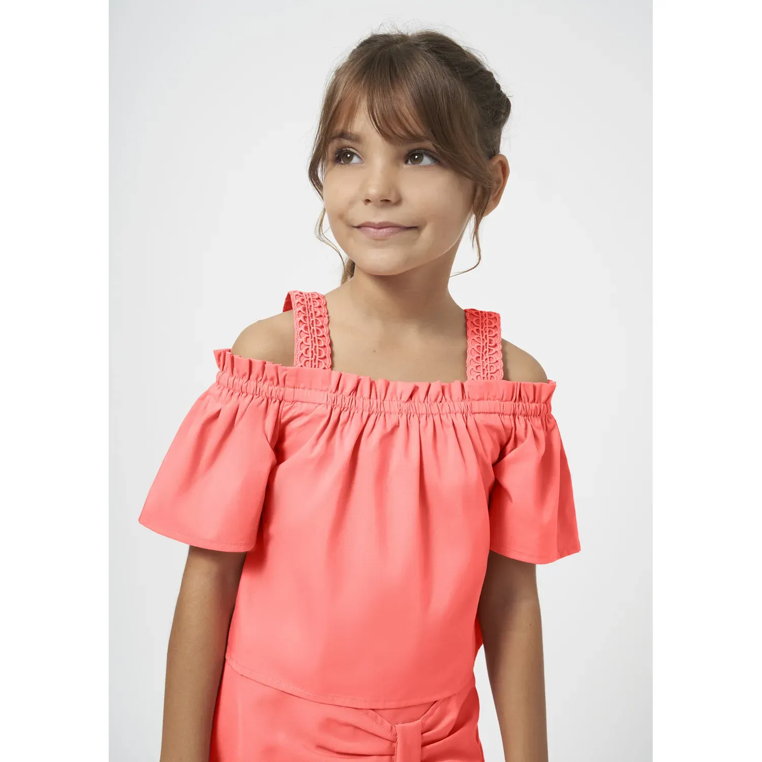 POPLIN LOOSE TOP STRAPS & OFF THE SHOULDER SLEEVE FLAMINGO PINK / 6101-024
