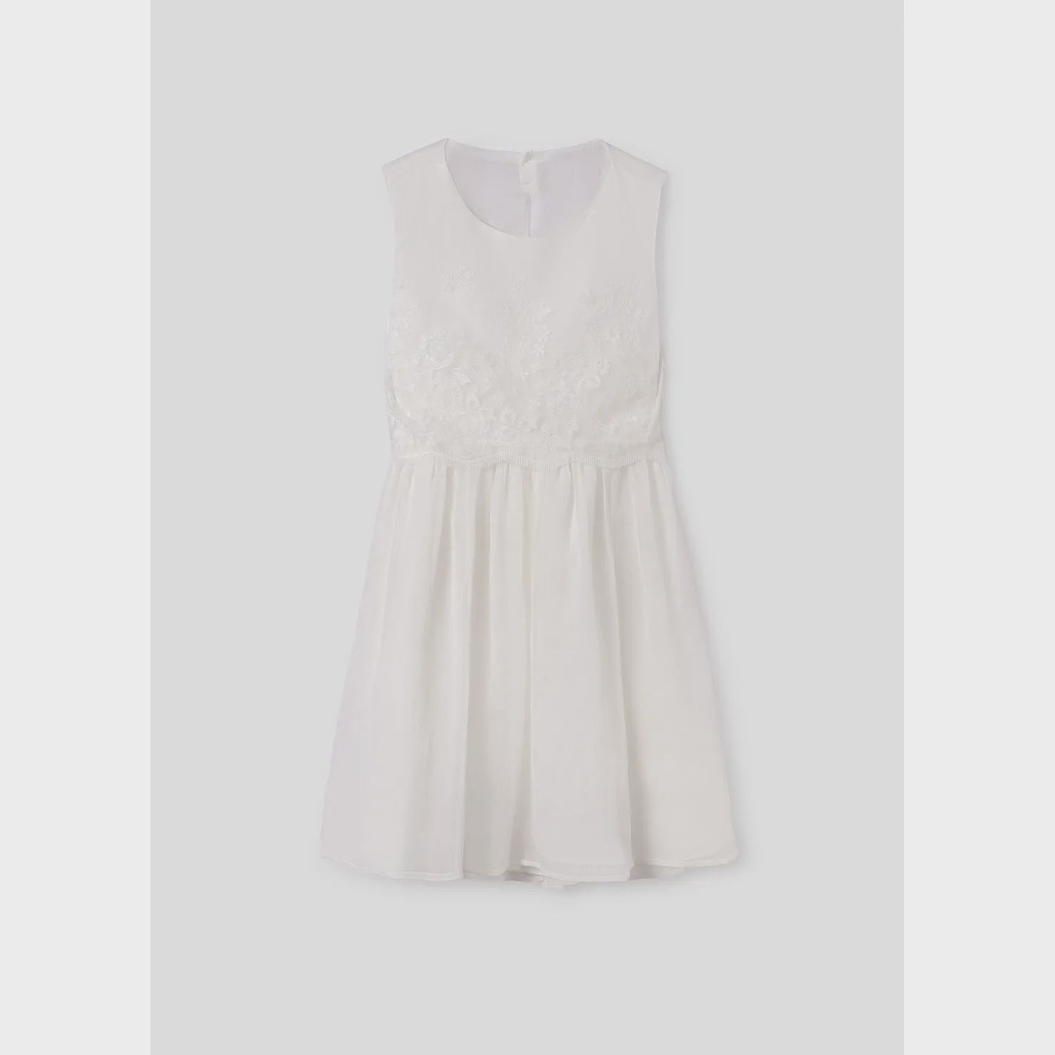 WHITE DRESS COMBINED EMBROIDERED & PLAIN ORGANZA / 6944-078
