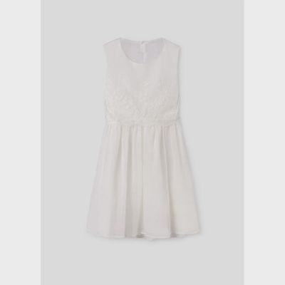 WHITE DRESS COMBINED EMBROIDERED & PLAIN ORGANZA / 6944-078