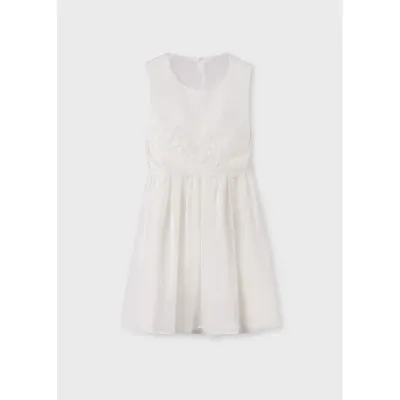 WHITE DRESS COMBINED EMBROIDERED & PLAIN ORGANZA / 6944-078