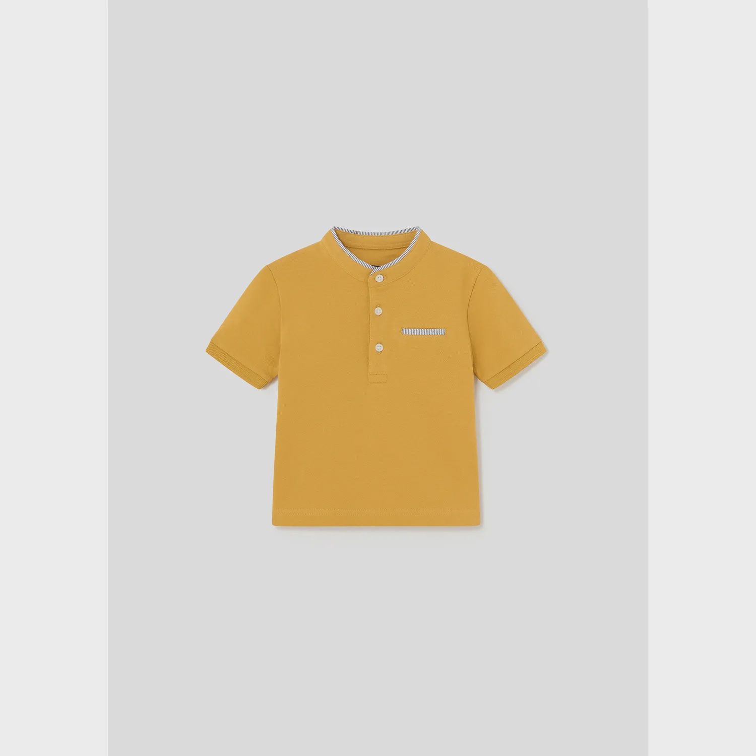 POLO TSHIRT YELLOW MAO COLLAR SHORT SLEEVE STRIPED TRIM / 1104-074
