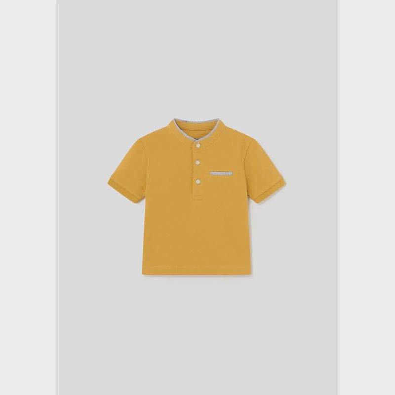 POLO TSHIRT YELLOW MAO COLLAR SHORT SLEEVE STRIPED TRIM / 1104-074