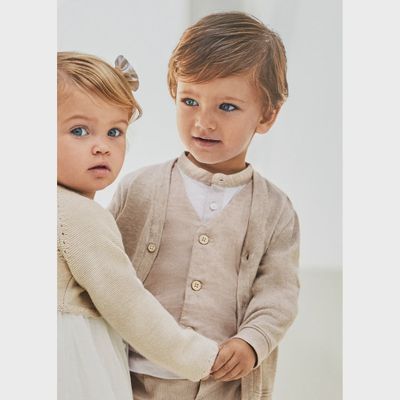 LINEN VEST TAN & STRIPE DRESSY / 1387-46 LINEN VEST TAN & STRIPE DRESSY / 1387-46